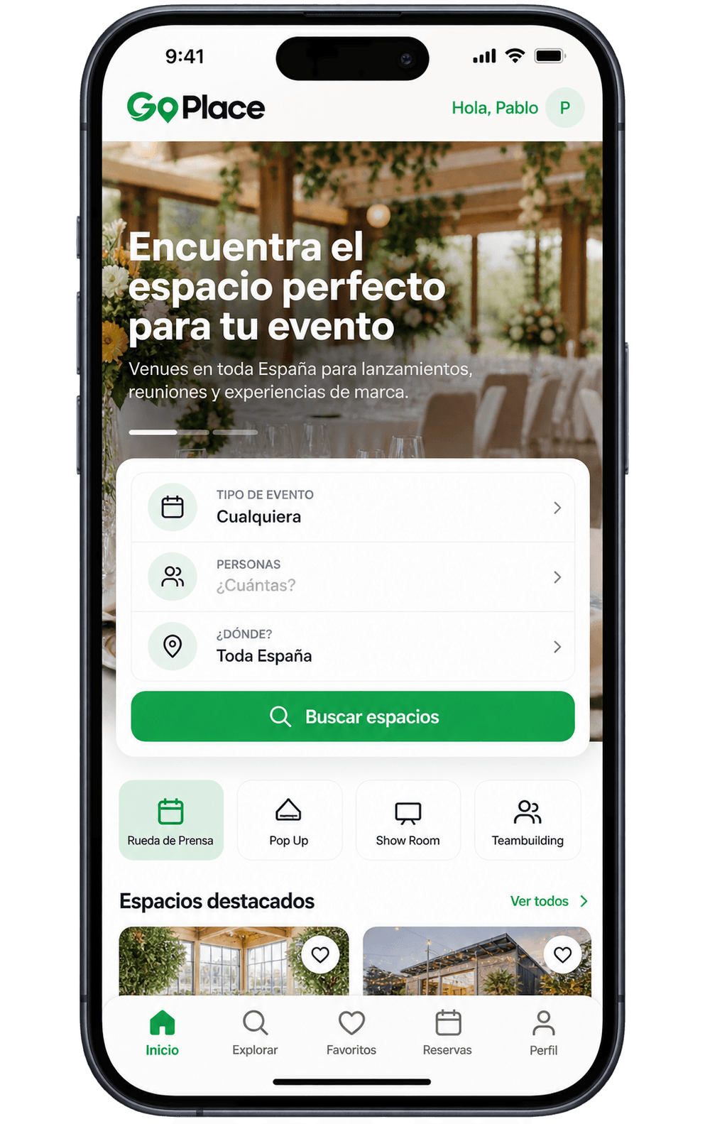 App móvil Go Place en un iPhone